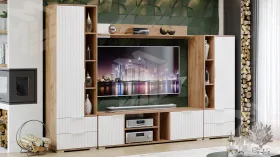 Набор мебели для гостиной Хилтон №3 Дуб Крафт золотой, Белый матовый