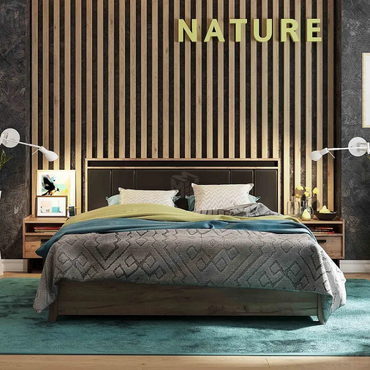  Кровать NATURE 307 Люкс (1600)  Дуб Табачный 