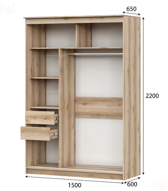 Шкаф-купе №25 (1,5м) БЛЭК Дуб Делано