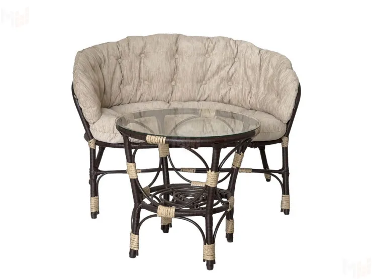 Комплект Багама с диваном и бежевыми ушастыми подушками (полиротанг)