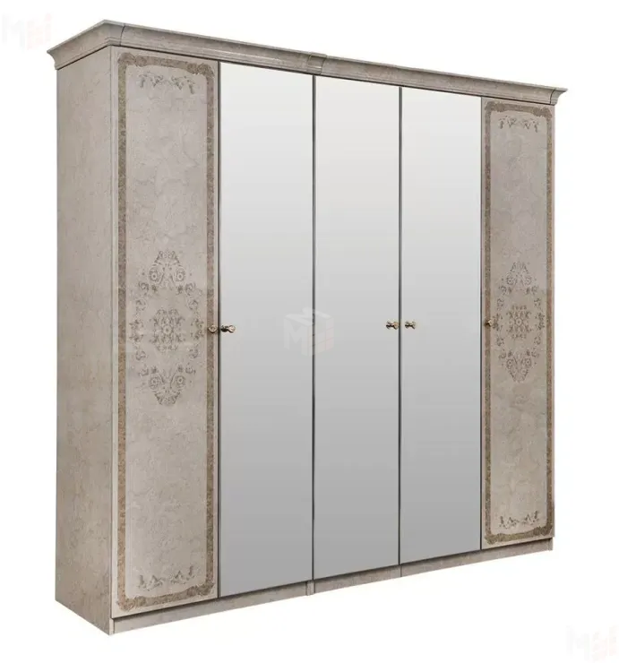 Шкаф Патрисия 5-дверный (2+1+2) с зеркалом крем корень глянец