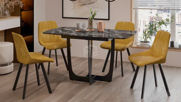 Стол обеденный Орфей Черный муар, Стекло глянцевое черный мрамор