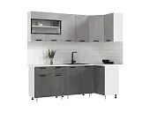 Кухня Рио New угловая 2,2*1,0м (490) Бетон светлый/бетон темный, Белый (Антарес)