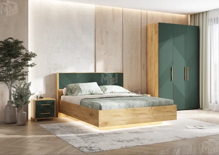 Спальня Ирис  Браш Мени Грин/Дуб Крафт