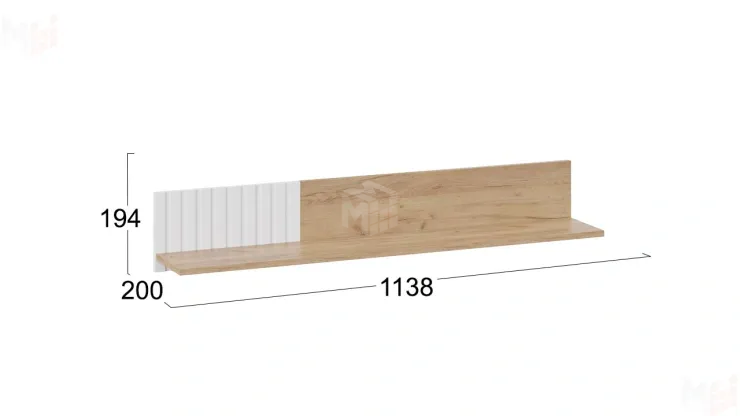 Полка настенная Хилтон Исп.2 - 413.22 Дуб Крафт золотой, Белый матовый
