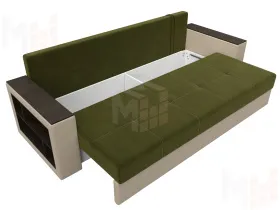 Диван прямой Дубай Лайт полки слева ( Зеленый\Бежевый )