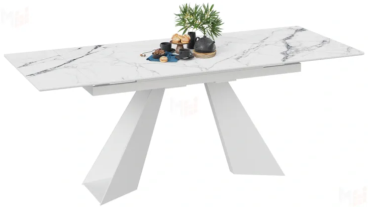 Стол обеденный Гермес Белый муар, Стекло глянцевое белый мрамор