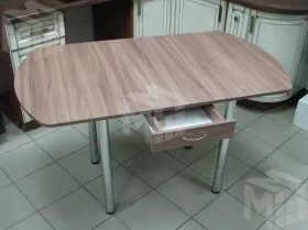 Стол Евро поворотно-раскладной с ящиком 780*590 (ясень шимо тёмный), ножки хром