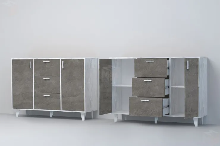 Комод К-2 Эго на ножках  Бетон Светлый/Камень Темный