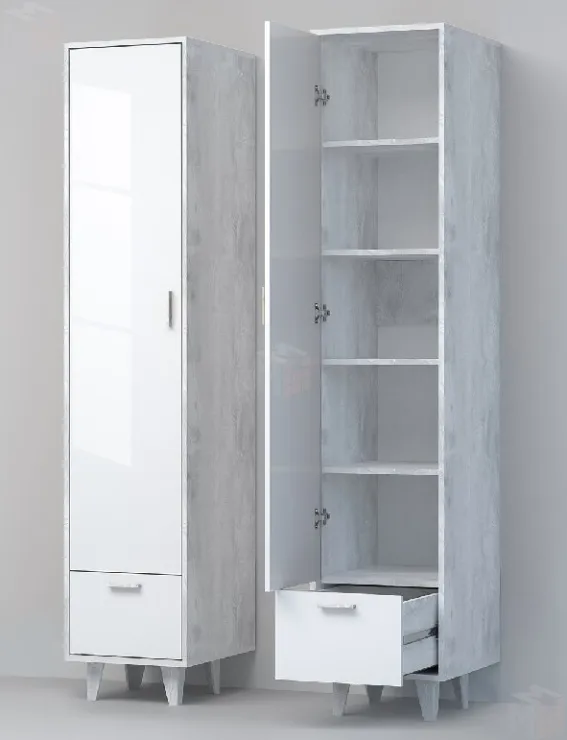 Пенал П-1 Эго на ножках Бетон Светлый/Белый Глянец