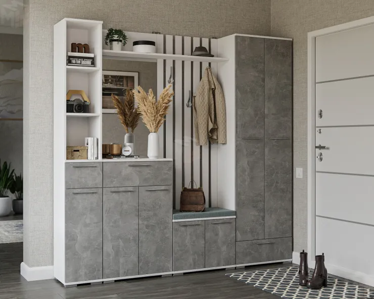 Модульная прихожая Калифорния (Белый / Ателье светлый)