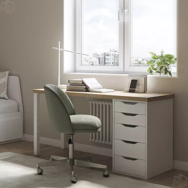 Стол письменный Ингар 1/5Т дуб беленый / белый