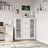 2.02.03.400.1 СИРИУС тумба 2 двери со стеклом и 4 ящика 117х123 белая RU