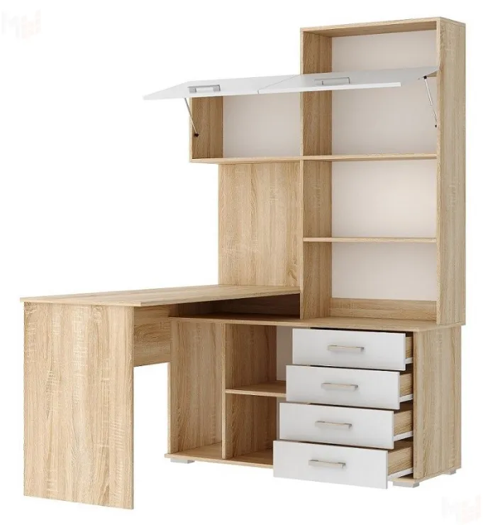 Компьютерный стол ПКС-11 Дуб Сонома - Белый глянец