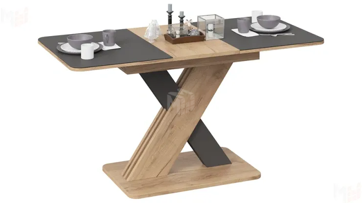 Стол обеденный раздвижной Люксембург Тип 1 Дуб Крафт золотой, Серый, Стекло серое матовое