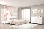 Спальный гарнитур ЭГО Бетон Светлый/Белый Глянец Вариант 6