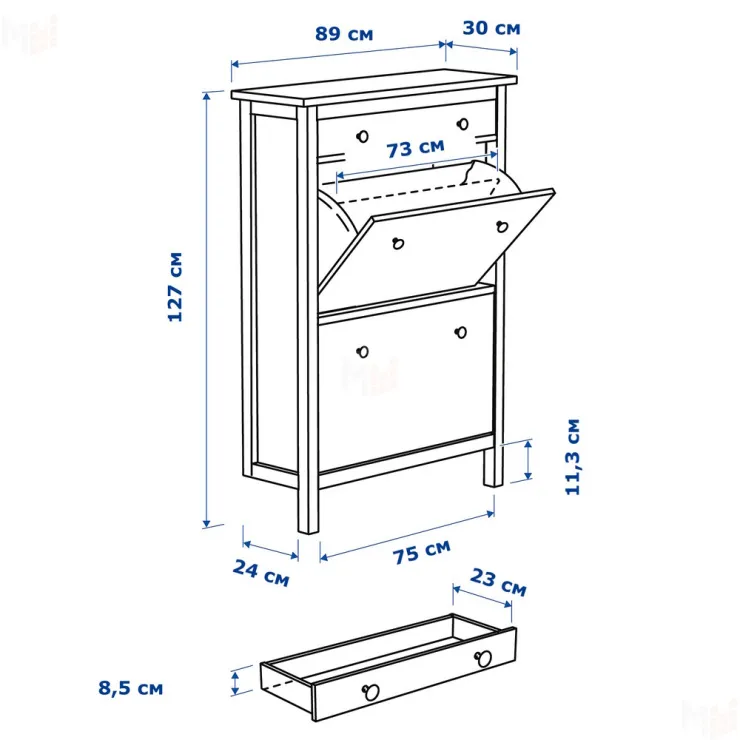 Тумба для обуви из массива Кымор 89 с ящиком, белая