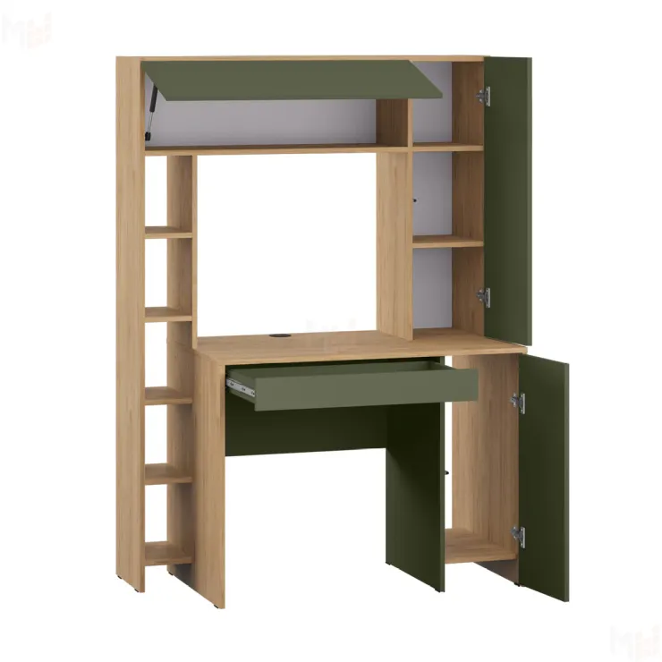  Стол компьютерный Комфорт 12.71 Гикори Натуральный, Дымчатый Зеленый