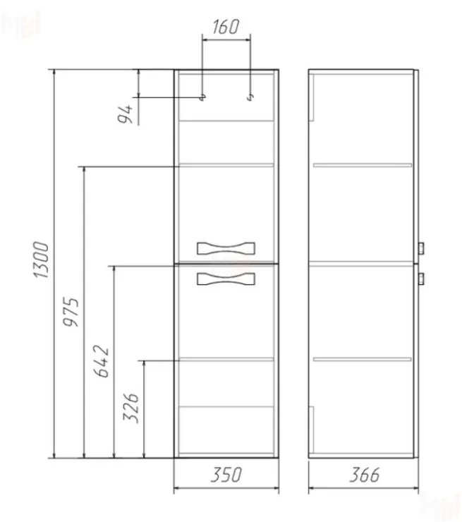 Пенал подвесной 130 без ящика левый/правый Домино