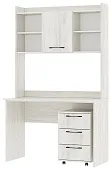 Компьютерный стол ПКС-9 с надстройкой и выкатной тумбой Дуб Крафт белый