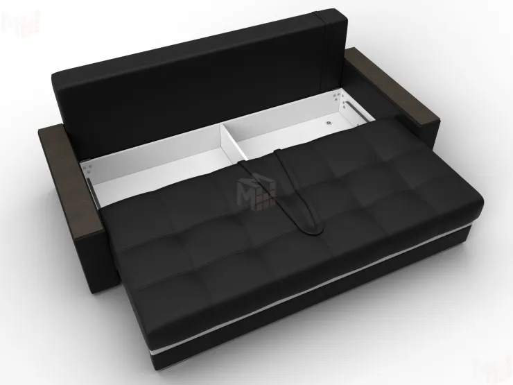 Диван прямой с декором Лига-096 НПБ ( Черный\Белый )