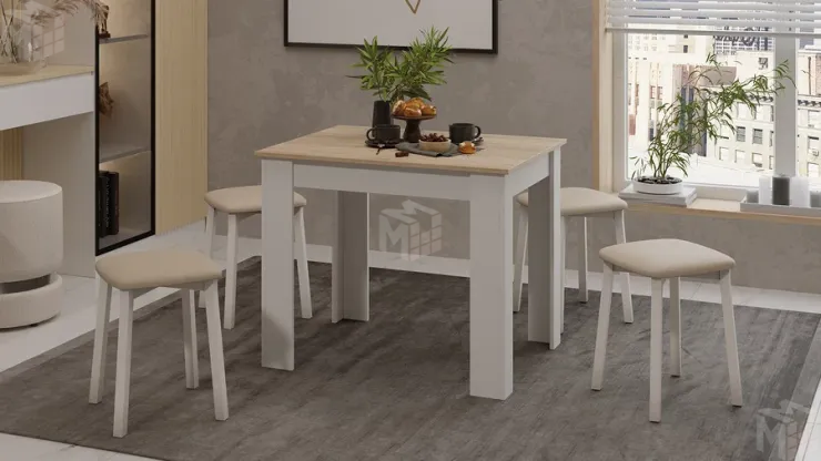 Стол обеденный Промо тип 1 Белый, Дуб Сонома светлый