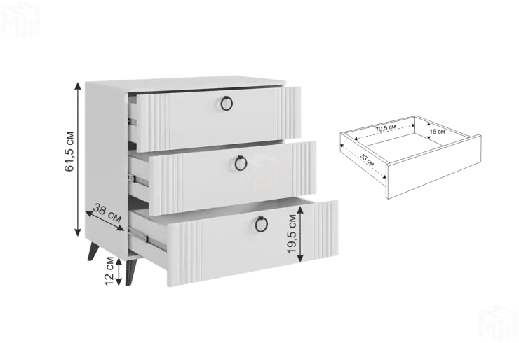 Комод Ева белое дерево/белый матовый