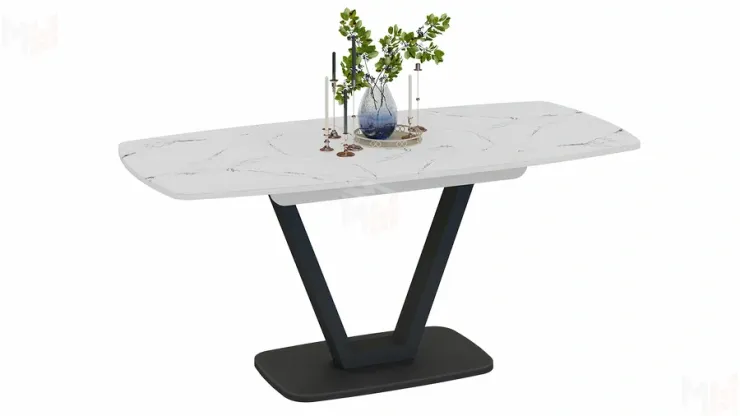 Стол обеденный Сингапур Тип 1 Черный муар, Стекло белый мрамор