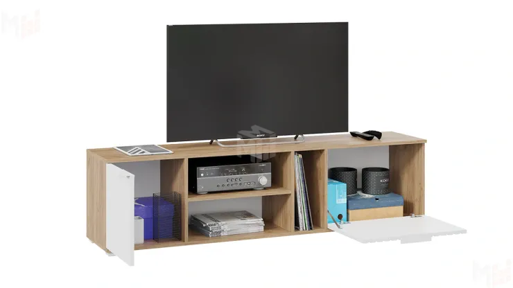 Тумба под ТВ Хилтон - 413.11 Дуб Крафт золотой, Белый матовый