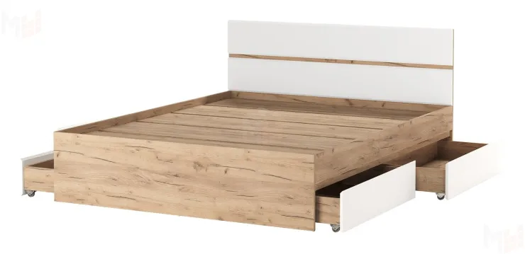 Кровать 1600 ГРЕТТА  с 4 ящиками Дуб Крафт золотой-Белый