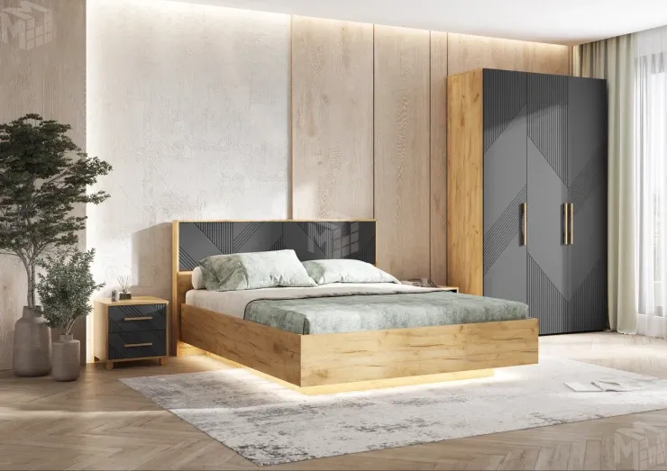 Спальня Ирис Графит/Дуб Крафт