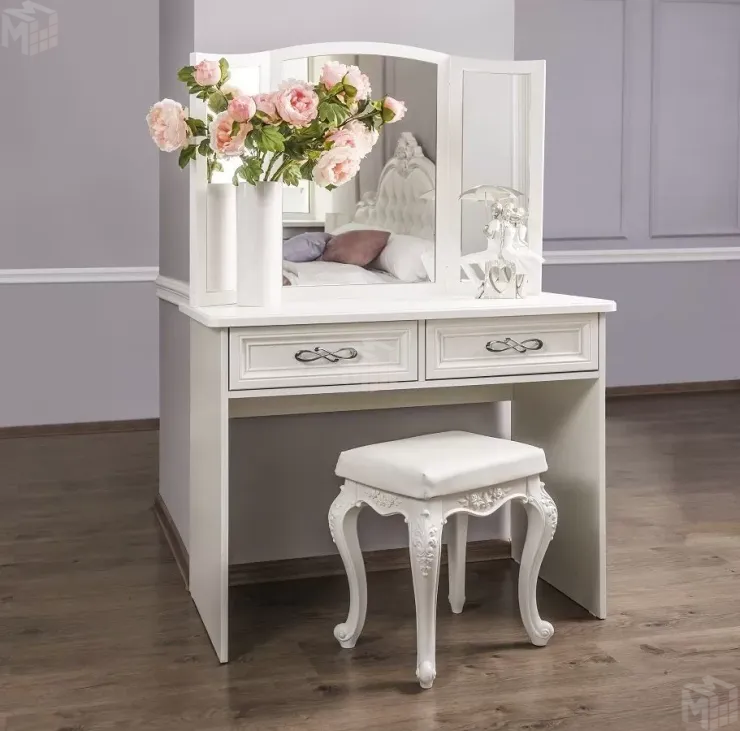 Зеркало трельяж Мишель для туалетного столика белый матовый