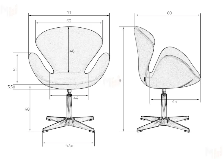 Кресло дизайнерское DOBRIN SWAN (белый кожзам P23, алюминиевое основание)