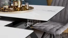 Стол обеденный раздвижной Конкорд Тип 2  Черный муар, Стекло матовое белый мрамор