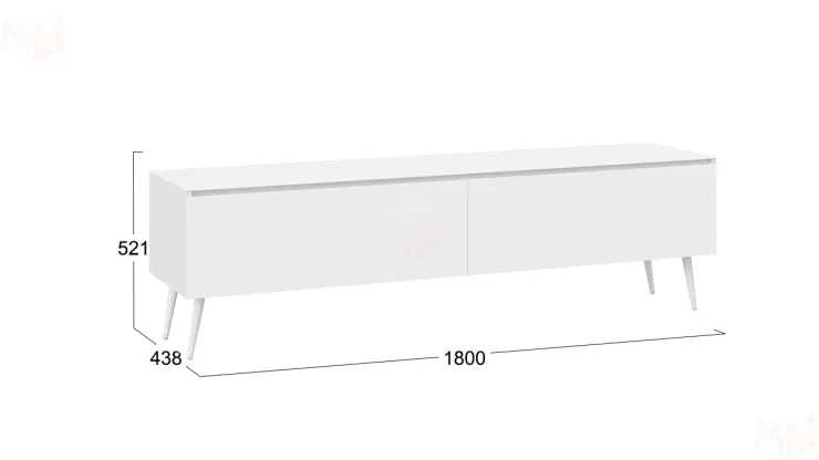 Тумба ТВ Глосс  с опорами - СМ-319.03.011 Белый глянец, Стекло Белый глянец