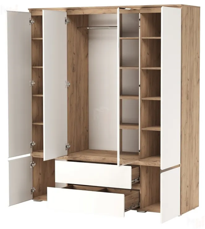  Шкаф ГРЕТТА 6С2Я с зеркалом Дуб Крафт золотой-Белый