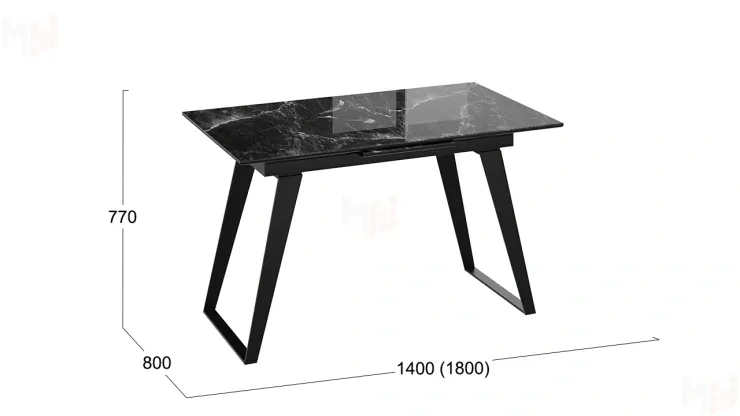 Стол обеденный Техно Черный муар, Стекло глянцевое черный мрамор