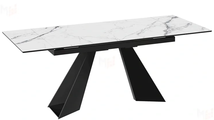 Стол обеденный Гермес Черный муар, Стекло глянцевое белый мрамор