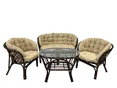 Комплект Багама с диваном и полными бежевыми подушками (стол овальный)