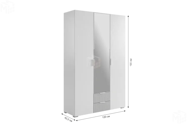 Шкаф трехдверный Зефир  109.02 белое дерево/пудра розовая (эмаль)