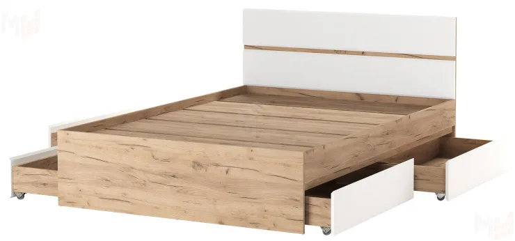Кровать 1400 ГРЕТТА с 4 ящиками Дуб Крафт золотой-Белый