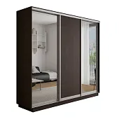 Шкаф-купе Оптим 3-х дверный 1 секция (ЛДСП, 2 Зеркала) 210 см. 2 штанги, 9 полок, 4 ящика