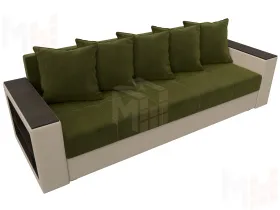 Диван прямой Дубай Лайт полки слева ( Зеленый\Бежевый )