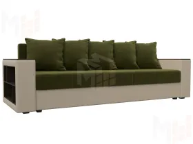 Диван прямой Дубай Лайт полки слева ( Зеленый\Бежевый )