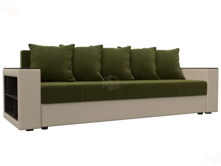 Диван прямой Дубай Лайт полки слева ( Зеленый\Бежевый )