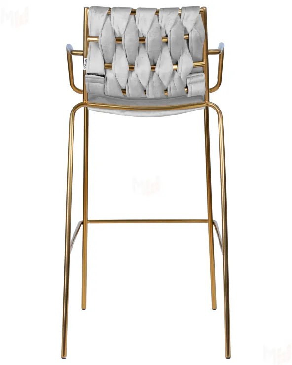 Стул барный DOBRIN MILLER GOLD (светло-серый велюр (135-37))