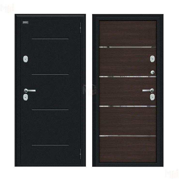 Входная металлическая дверь Thermo Лайн Букле черное/Wenge Veralinga