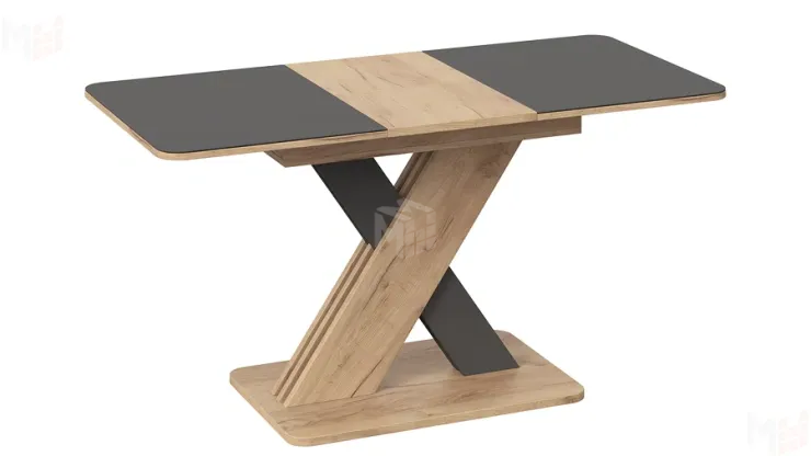 Стол обеденный раздвижной Люксембург Тип 1 Дуб Крафт золотой, Серый, Стекло серое матовое