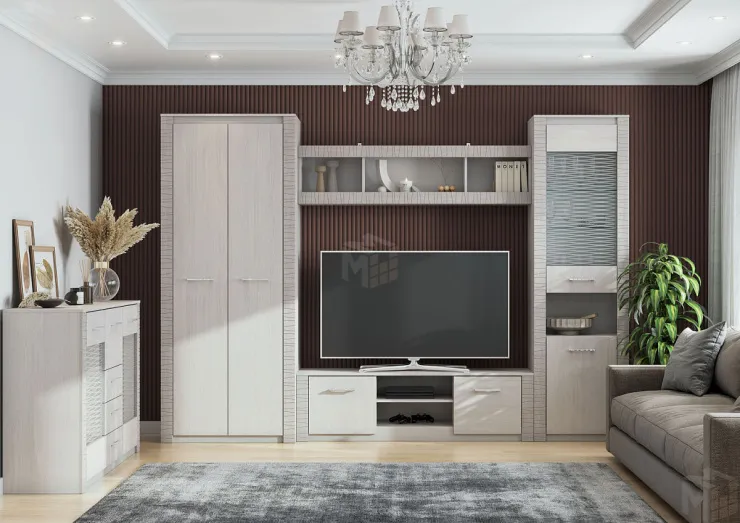 Модульная гостиная Гамма 20 Ясень анкор светлый/ Сандал светлый Вар.2