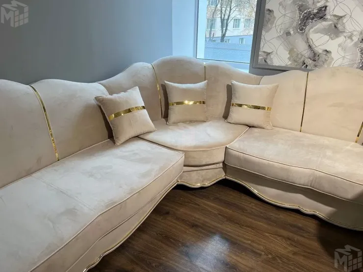 Диван Лара угловой 3-у-2 бежевый золото